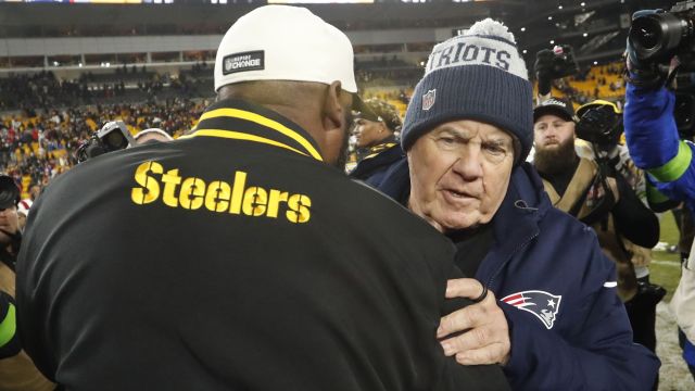 Pittsburgh Steelers head coach Mike Tomlin and New England Patriots head coach Bill Belichick
