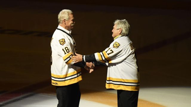 Former Boston Bruins Stan Jonathan and John Wensink