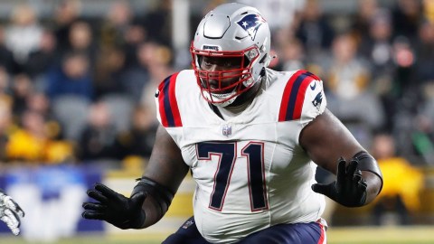 New England Patriots offensive lineman Mike Onwenu