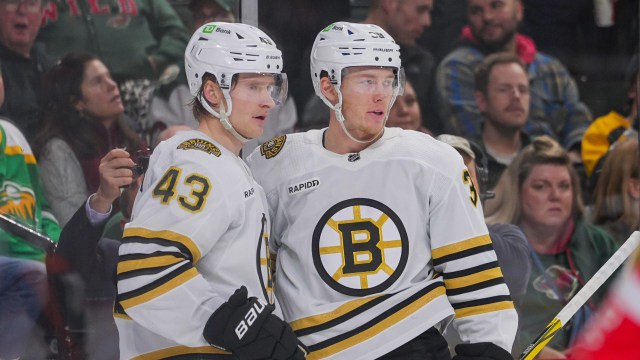 Boston Bruins fowrards Morgan Geekie, Danton Heinen