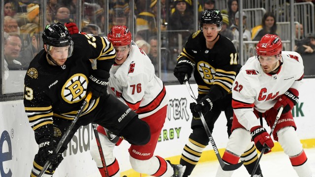 Boston Bruins forwards Charlie Coyle and Trent Frederic