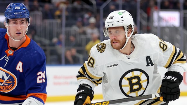 Boston Bruins forward David Pastrnak and New York Islanders forward Brock Nelson