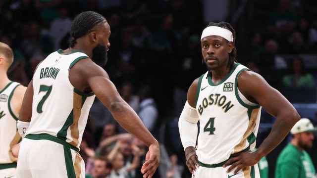 Boston Celtics teammates Jaylen Brown and Jrue Holiday