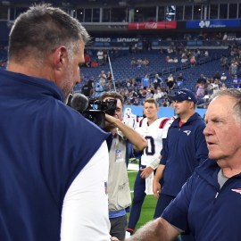 Former Tennessee Titans head coach Mike Vrabel, former New England Patriots head coach Bill Belichick