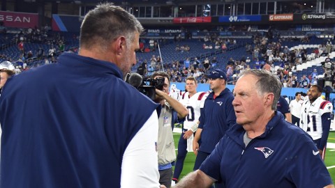 Former Tennessee Titans head coach Mike Vrabel, former New England Patriots head coach Bill Belichick