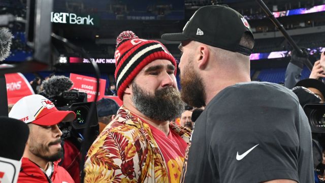 Kansas City Chiefs tight end Travis Kelce and his brother Jason Kelce