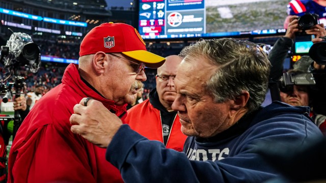 Kansas City Chiefs head coach Andy Reid, New England Patriots head coach Bill Belichick
