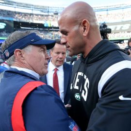 New England Patriots head coach Bill Belichick and New York Jets head coach Robert Saleh