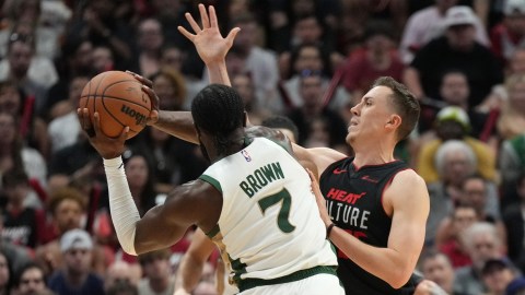 Boston Celtics guard Jaylen Brown, Miami Heat forward Duncan Robinson