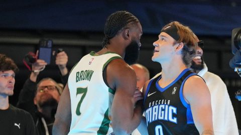 Boston Celtics forward Jaylen Brown and Orlando Magic G Leaguer Mac McClung