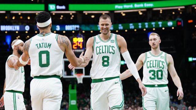 Boston Celtics forward Jayson Tatum and center Kristaps Porzingis