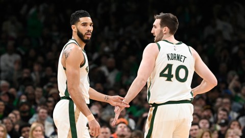 Boston Celtics teammates Jayson Tatum and Luke Kornet