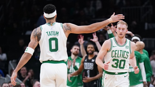 Boston Celtics teammates Jayson Tatum and Sam Hauser