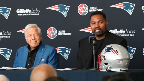 New England Patriots head coach Jerod Mayo and owner Robert Kraft