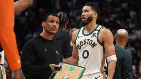 Boston Celtics forward Jayson Tatum and head coach Joe Mazzulla