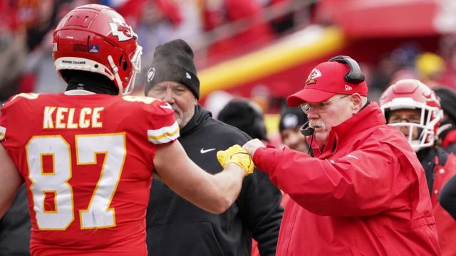 Kansas City Chiefs tight end Travis Kelce and head coach Andy Reid