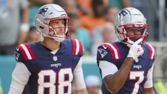 New England Patriots tight end Mike Gesicki, wide receiver JuJu Smith-Schuster