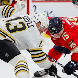 Boston Bruins center Charlie Coyle, Florida Panthers center Anton Lundell