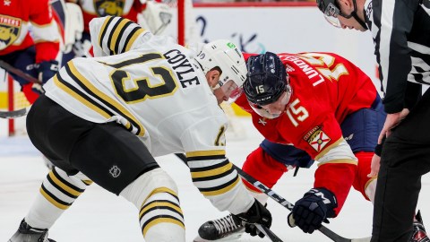 Boston Bruins center Charlie Coyle, Florida Panthers center Anton Lundell