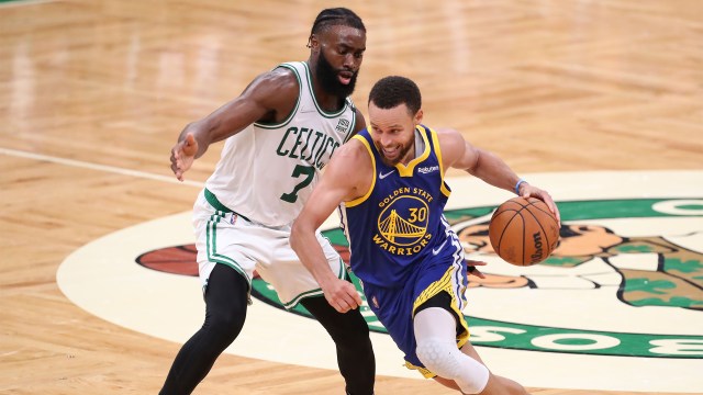 Boston Celtics forward Jaylen Brown and Golden State Warriors guard Steph Curry