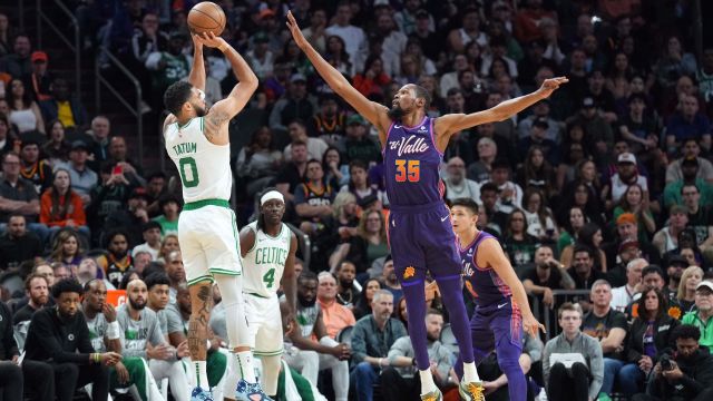 Boston Celtics forward Jayson Tatum and Phoenix Suns forward Kevin Durant