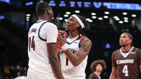 Duquesne Dukes guard Jimmy Clark III and forward Fousseyni Drame