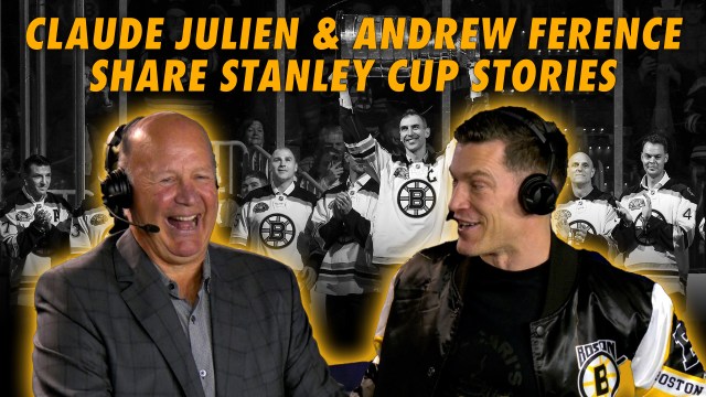 Former Boston Bruins coach Claude Julien and forward Andrew Ference