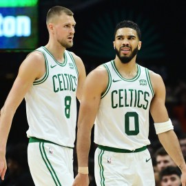 Boston Celtics teammates Kristaps Porzingis and Jayson Tatum