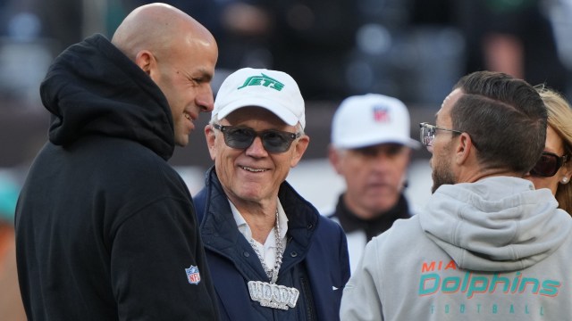 New York Jets head coach Robert Saleh, owner Woody Johnson