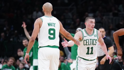 Boston Celtics guards Derrick White, Payton Pritchard