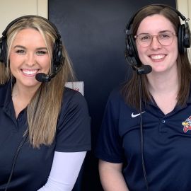 Portland Sea Dogs broadcasters Rylee Pay and Emma Tiedemann