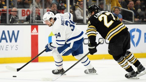 Toronto Maple Leafs forward Auston Matthews and Boston Bruins defenseman Hampus Lindholm