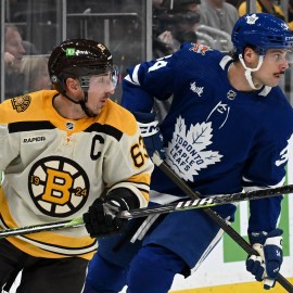 Boston Bruins forward Brad Marchand and Toronto Maple Leafs forward Auston Matthews