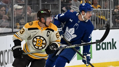 Boston Bruins forward Brad Marchand and Toronto Maple Leafs forward Auston Matthews