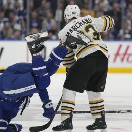 Boston Bruins forward Brad Marchand and Toronto Maple Leafs forward Tyler Bertuzzi