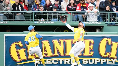 Boston Red Sox center fielder Ceddanne Rafaela, right fielder Wilyer Abreu