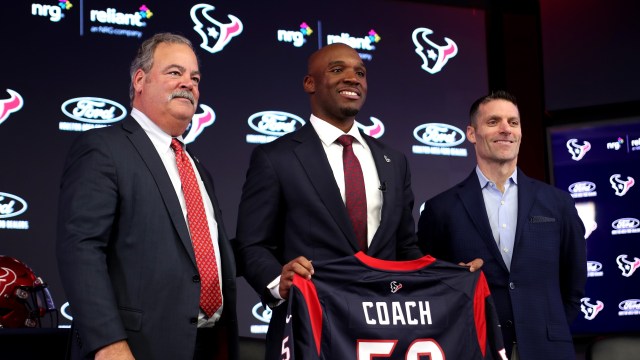 Houston Texans owner Cal McNair, coach DeMeco Ryans and general manager Nick Caserio