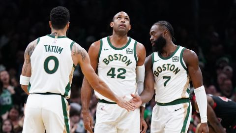 Boston Celtics forwards Jayson Tatum, Jaylen Brown and Al Horford