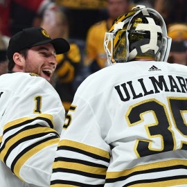 Boston Bruins goaltenders Jeremy Swayman and Linus Ullmark