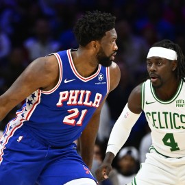 Philadelphia 76ers center Joel Embiid and Boston Celtics guard Jrue Holiday