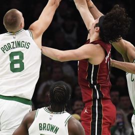 Boston Celtics forwards Kristaps Porzingis and Jayson Tatum