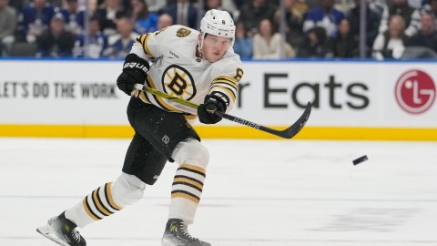 Boston Bruins defenseman Mason Lohrei