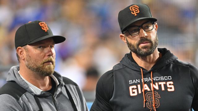 San Francisco Giants manager Gabe Kapler and pitching coach Andrew Baiely