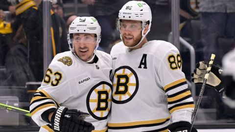Boston Bruins forwards Brad Marchand and David Pastrnak