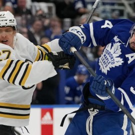 Boston Bruins defenseman Hampus Lindholm, Maple Leafs forward Auston Matthews