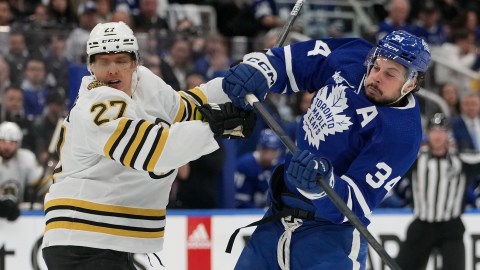 Boston Bruins defenseman Hampus Lindholm, Maple Leafs forward Auston Matthews