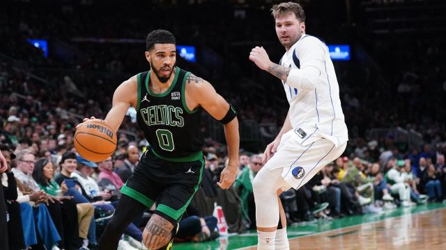 Boston Celtics forward Jayson Tatum and Dallas Mavericks guard Luka Doncic