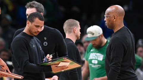 Boston Celtics head coach Joe Mazzulla and assistant Sam Cassell