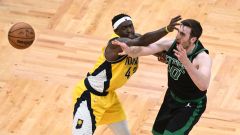 Boston Celtics center Luke Kornet and Indiana Pacers forward Pascal Siakam
