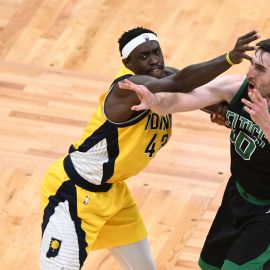 Boston Celtics center Luke Kornet and Indiana Pacers forward Pascal Siakam